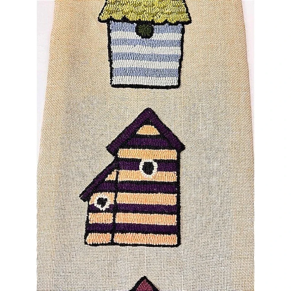 Vintage Needlepoint Birdhouse Bell Pull Wall Hanging Burlap Felt Cottagecore